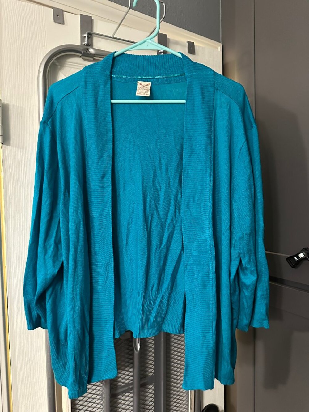 turquoise crop cardigan